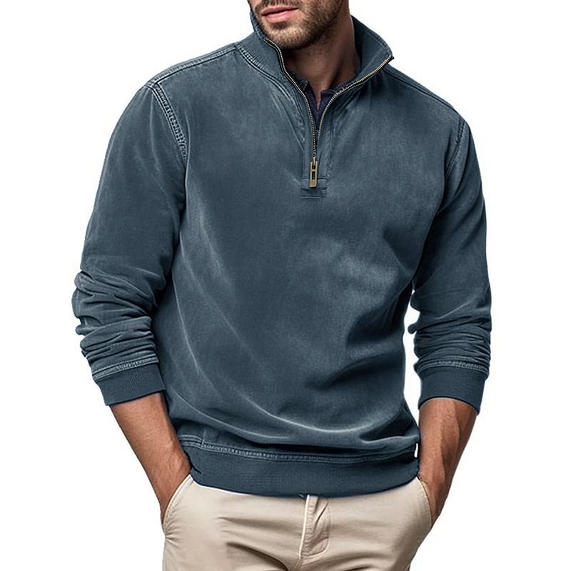 Gentleman's Business Loose Henry Collar Suede Zipper Polo