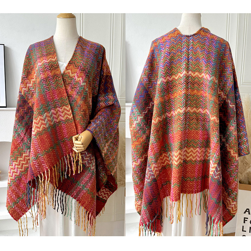 Women's plaid thickened warm sleeve knitted shawl