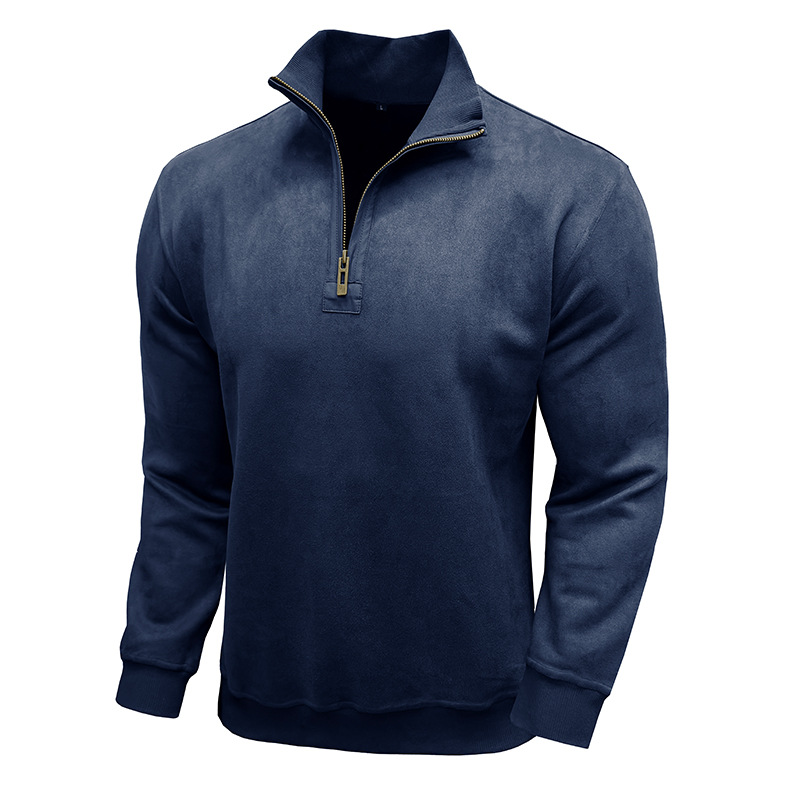 Gentleman's Business Loose Henry Collar Suede Zipper Polo