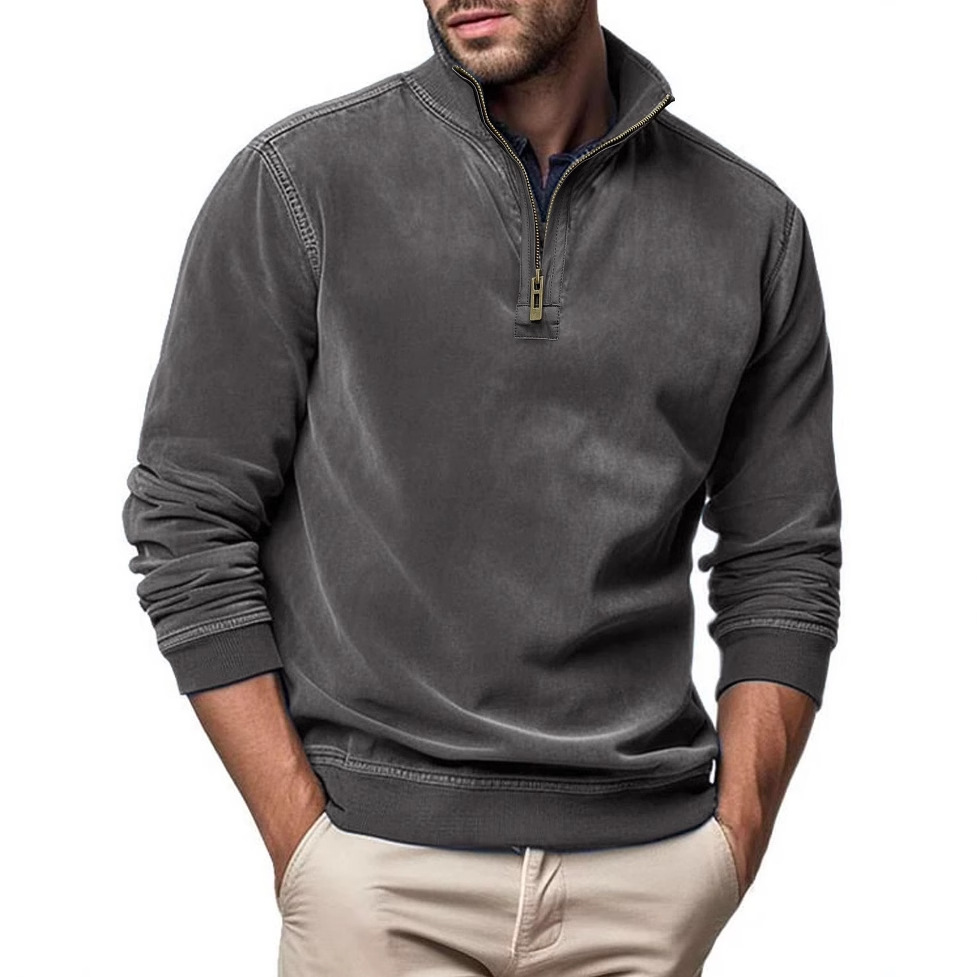 Gentleman's Business Loose Henry Collar Suede Zipper Polo