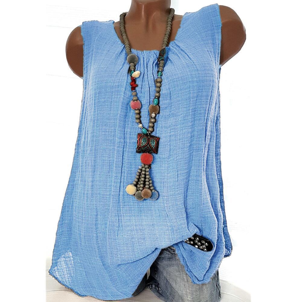 Women's Cotton linen casual solid sleeveless tops