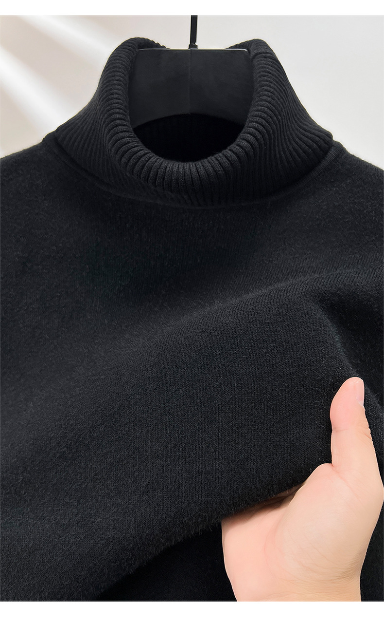 Men's Plush Wool Winter Turtleneck Solid Color Bottoming Shirt Knitted