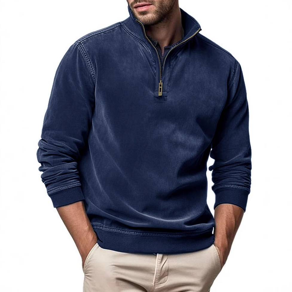Gentleman's Business Loose Henry Collar Suede Zipper Polo