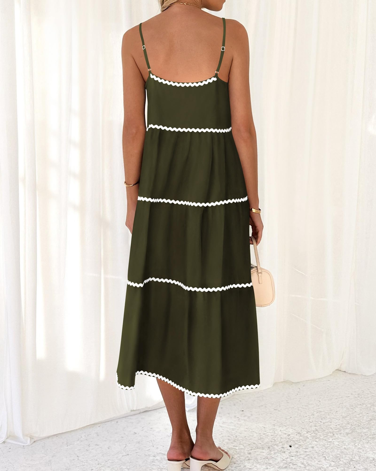 Boho Summer Dresses 2024 Vacation Spaghetti Tiered A-Line Long Casual Swing Sundress