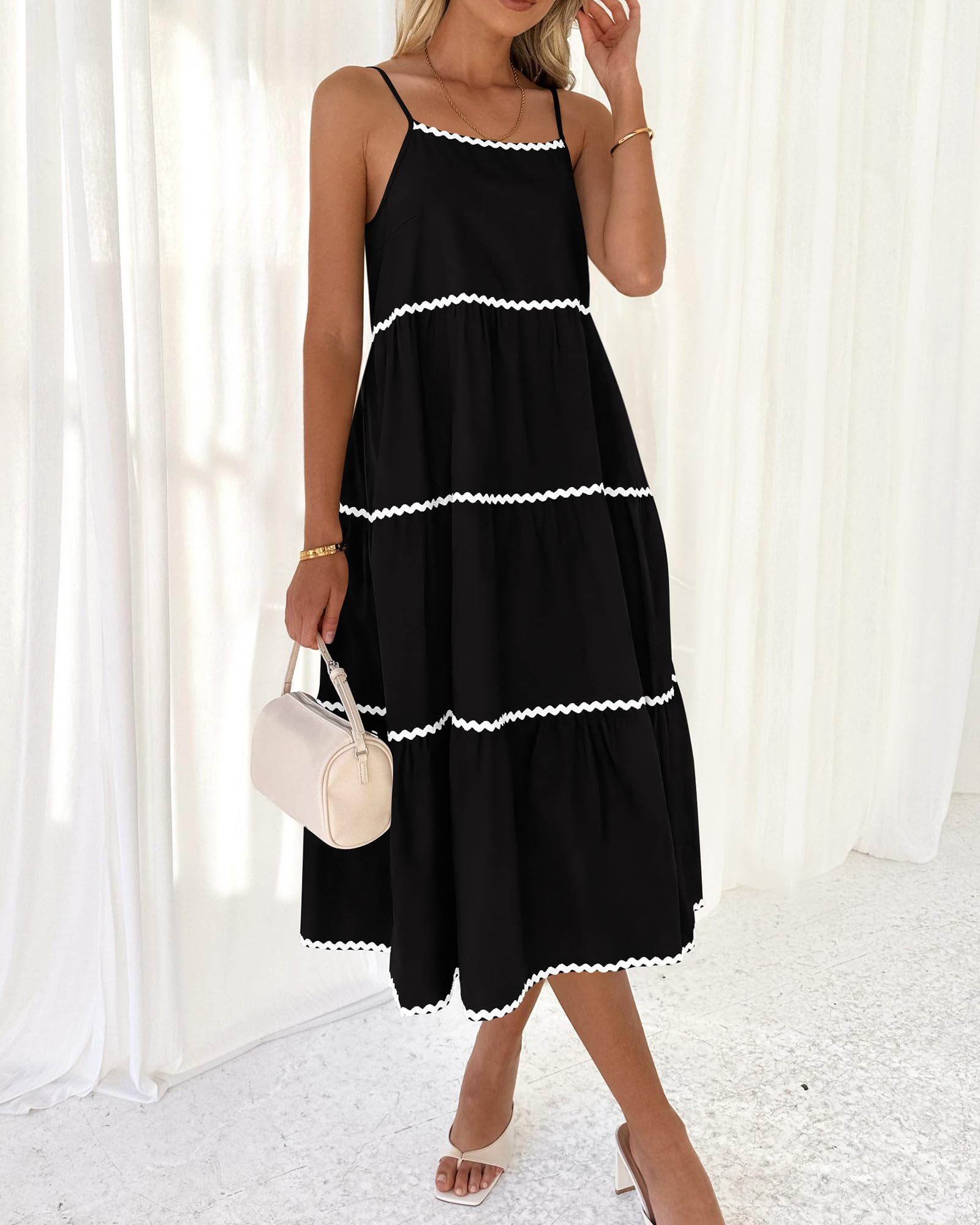 Boho Summer Dresses 2024 Vacation Spaghetti Tiered A-Line Long Casual Swing Sundress