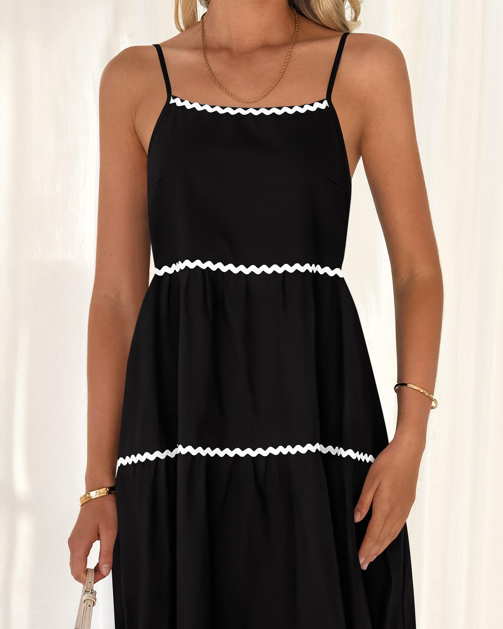 Boho Summer Dresses 2024 Vacation Spaghetti Tiered A-Line Long Casual Swing Sundress