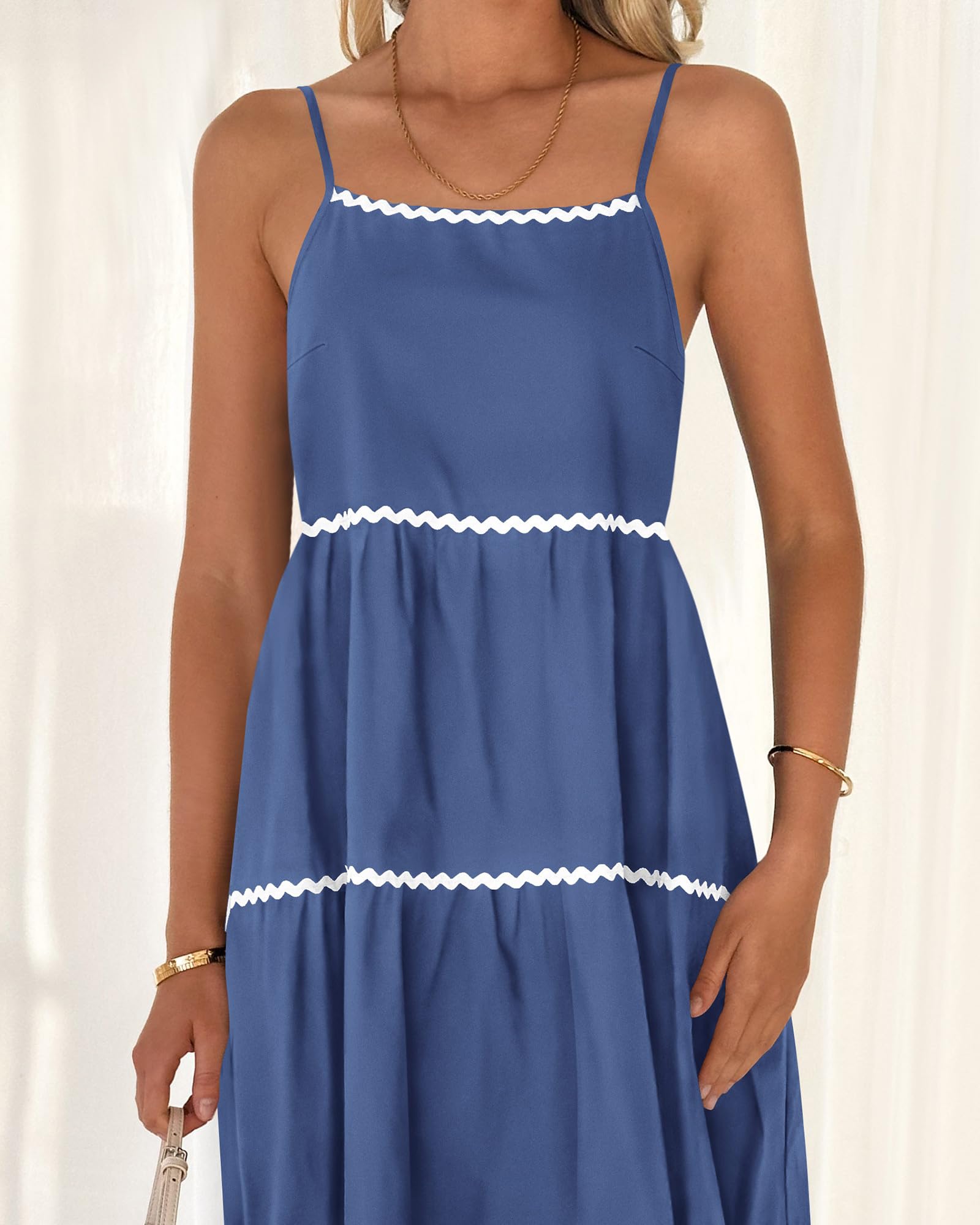 Boho Summer Dresses 2024 Vacation Spaghetti Tiered A-Line Long Casual Swing Sundress