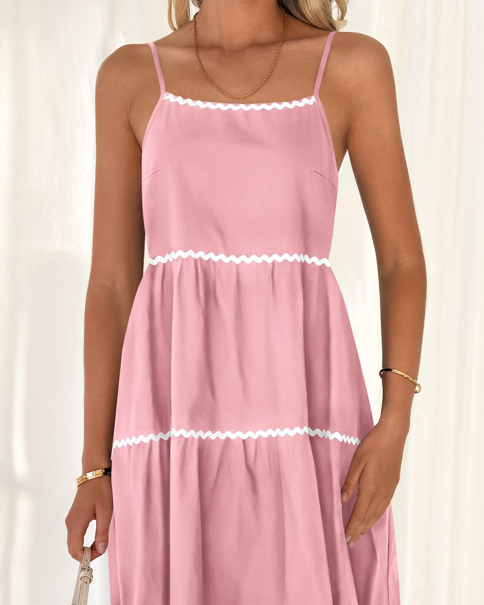 Boho Summer Dresses 2024 Vacation Spaghetti Tiered A-Line Long Casual Swing Sundress