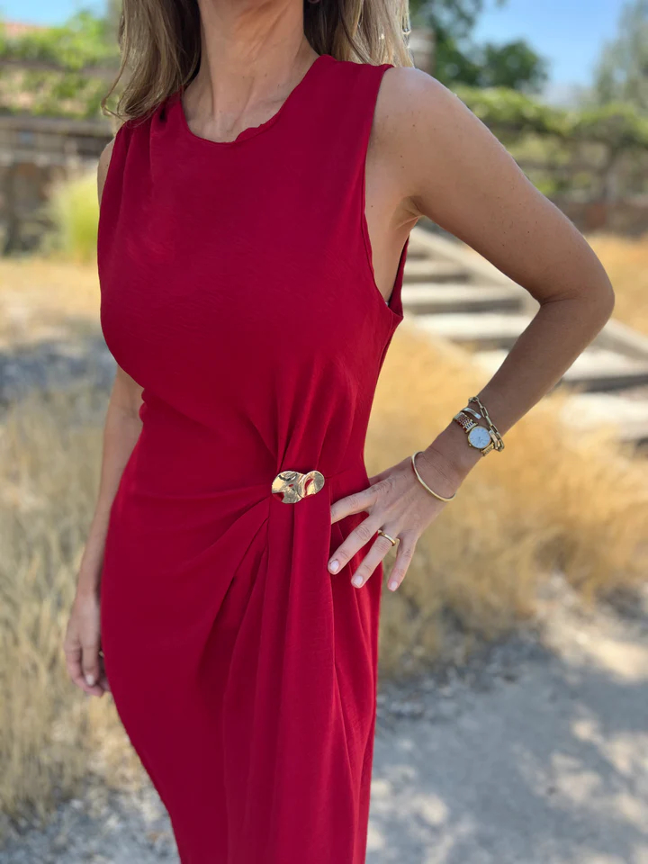 👜 End of Season Sale 💰 Gold Brooch Crêpe Draped Dress