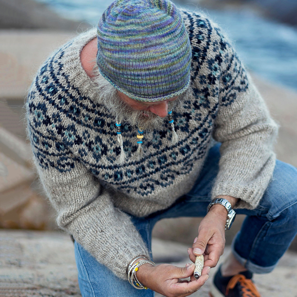 Vintage Beautiful Norwegian Knit Jacquard Crew Neck Sweater(Unisex)