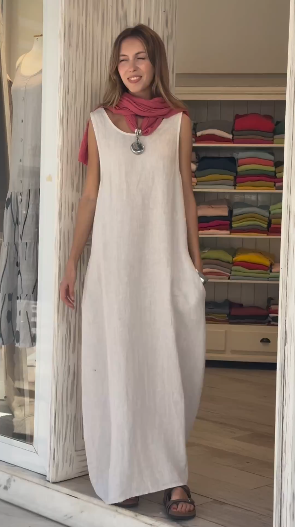 2024 Women's Cotton linen casual sleeveless dress