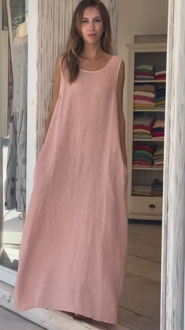 2024 Women's Cotton linen casual sleeveless dress