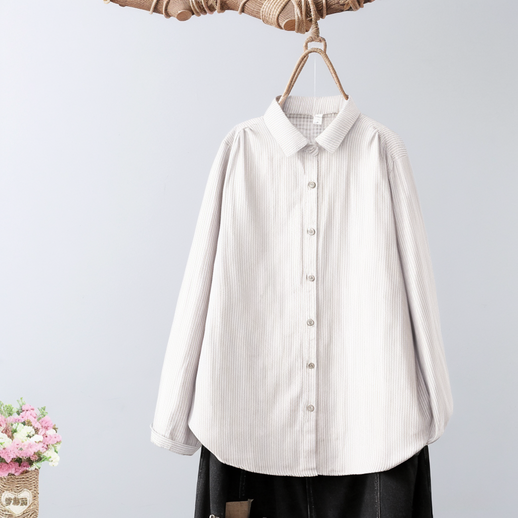 2025 New Women's Linen Cotton Casual Loose Stripe Shirt-Buy 3 Get Free Shipping