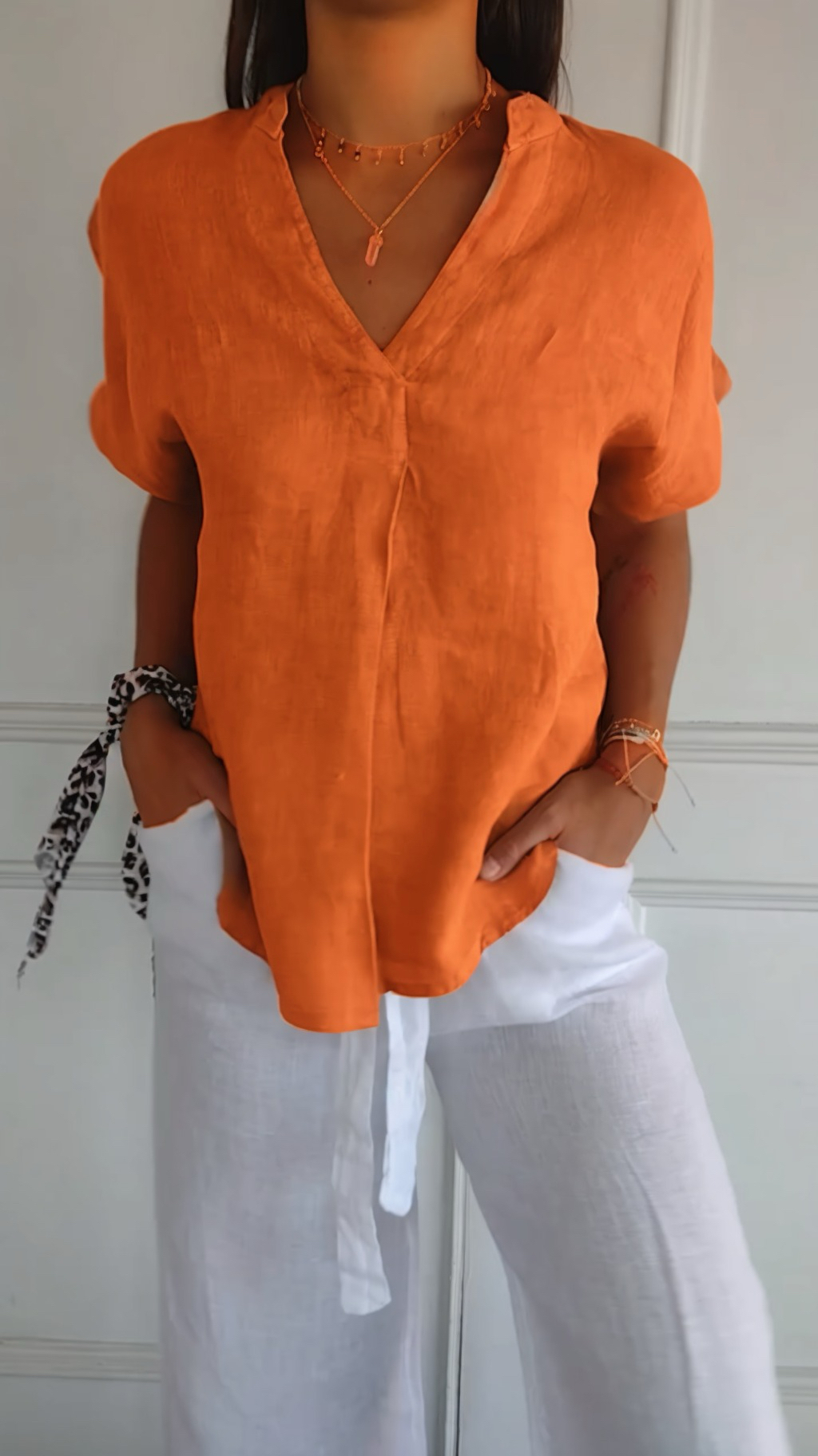 Women's Casual Relaxed Linen Short Sleeves Top
