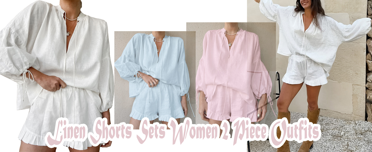 Mxiqqpltky Linen Shorts Sets Women 2 Piece Outfits