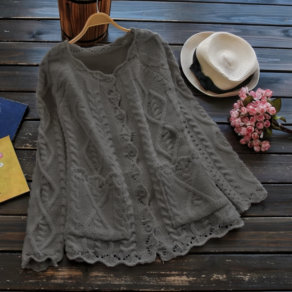 Vintage Jacquard Weave Pocket Button Comfy Sweater