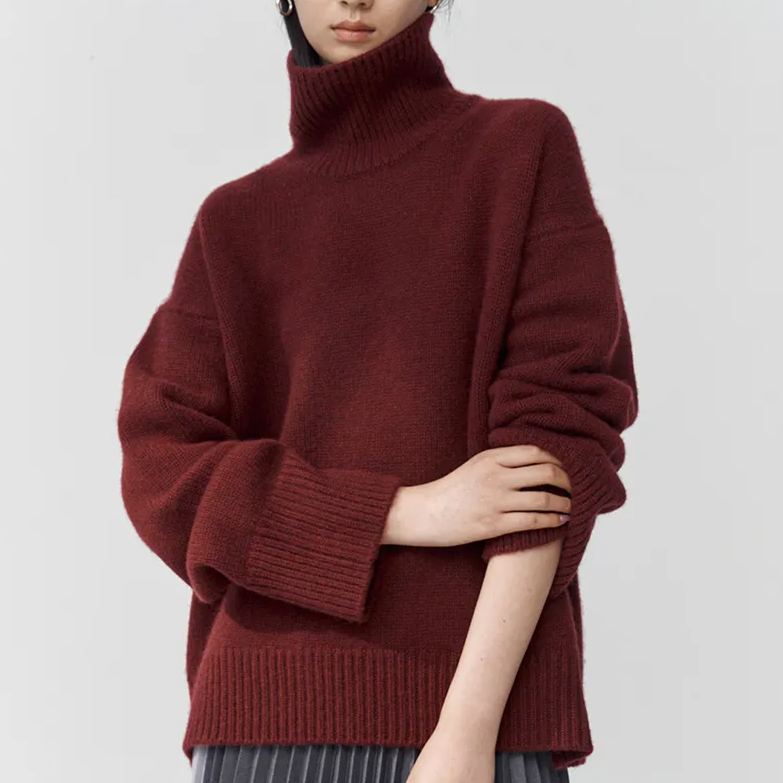 Women's loose pullover silhouette sweater knitted bottoming shirt