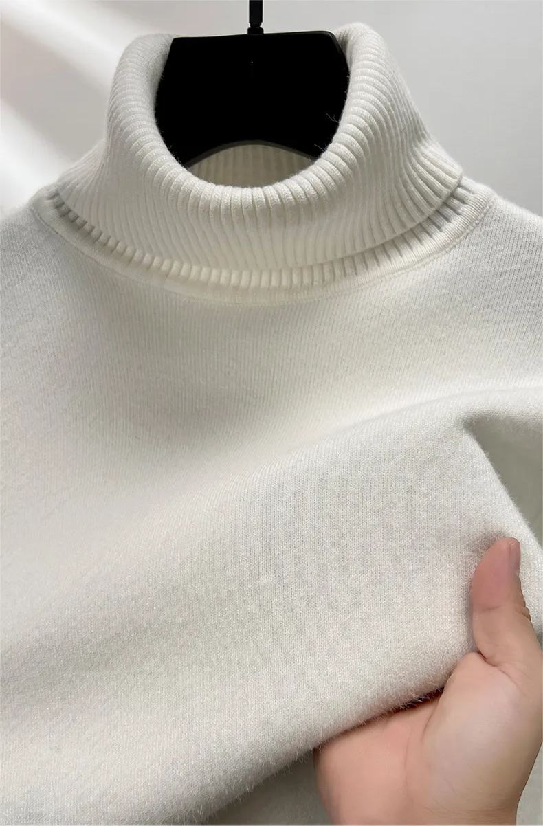 Men's Plush Wool Winter Turtleneck Solid Color Bottoming Shirt Knitted