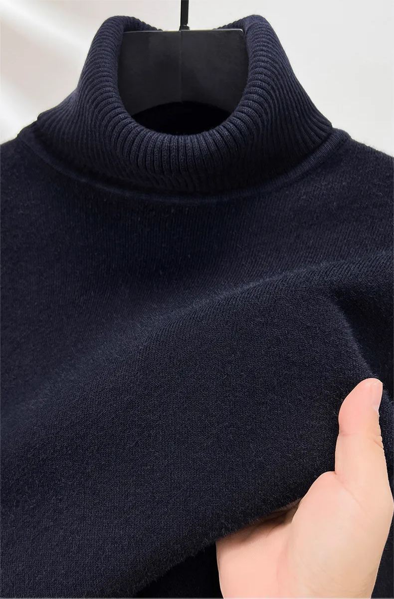 Men's Plush Wool Winter Turtleneck Solid Color Bottoming Shirt Knitted