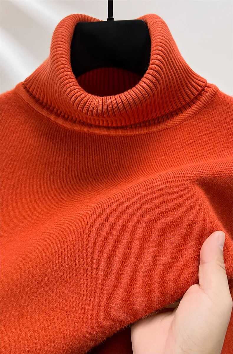 Men's Plush Wool Winter Turtleneck Solid Color Bottoming Shirt Knitted