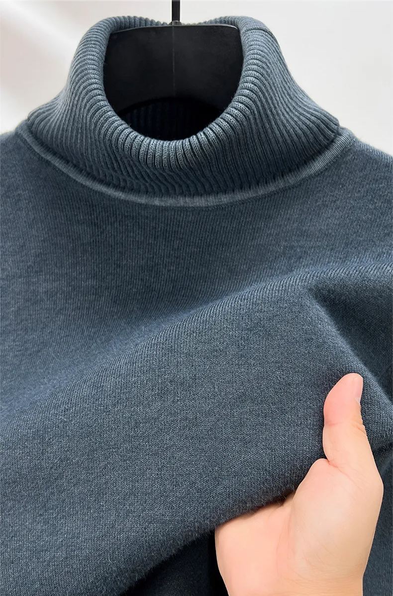 Men's Plush Wool Winter Turtleneck Solid Color Bottoming Shirt Knitted
