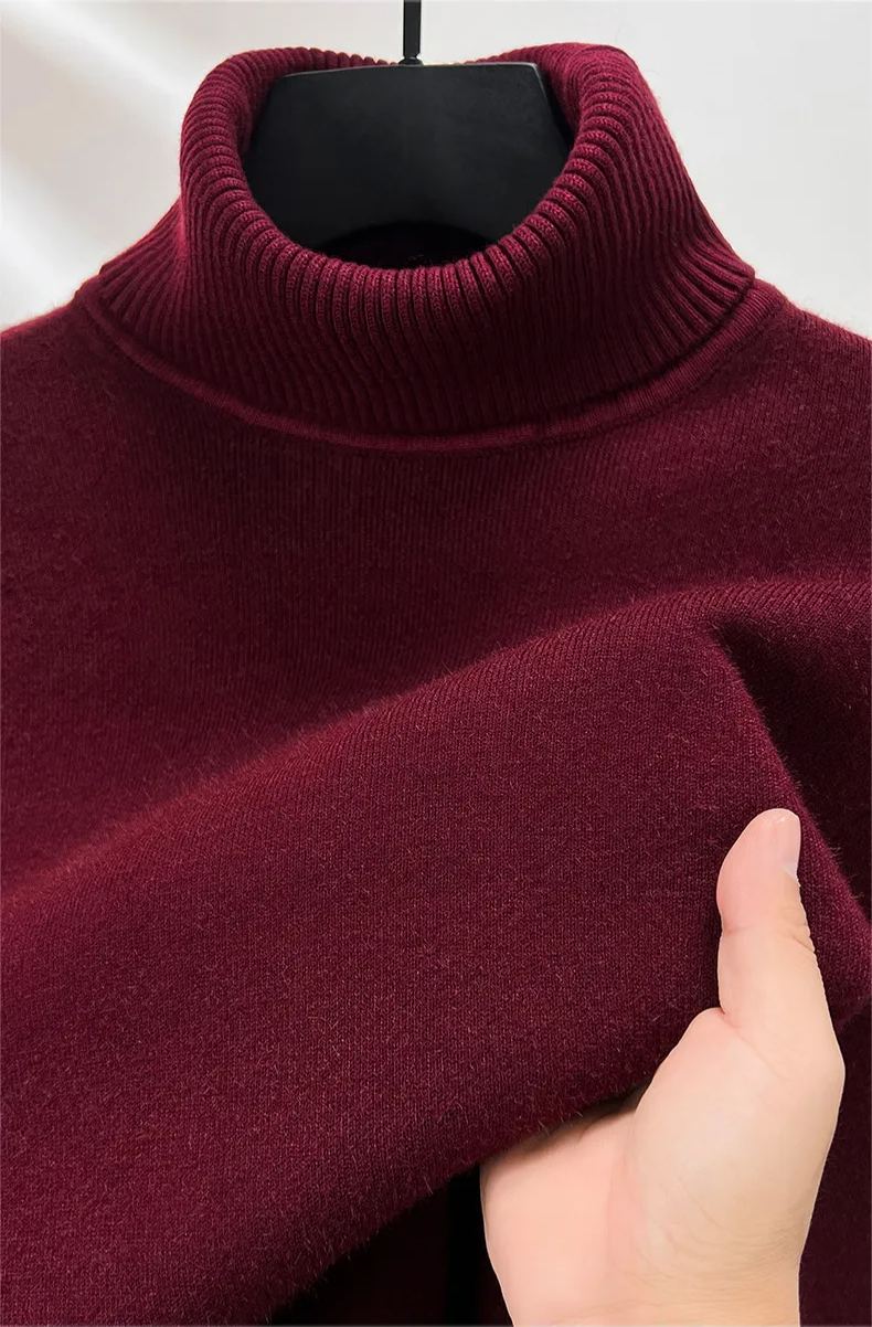 Men's Plush Wool Winter Turtleneck Solid Color Bottoming Shirt Knitted