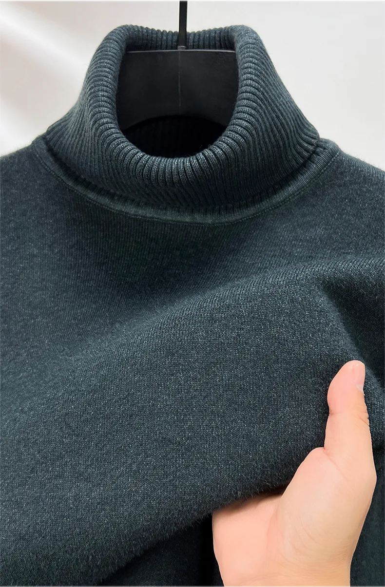 Men's Plush Wool Winter Turtleneck Solid Color Bottoming Shirt Knitted