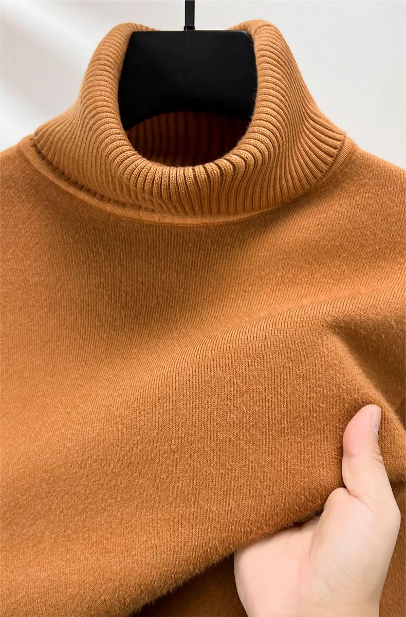 Men's Plush Wool Winter Turtleneck Solid Color Bottoming Shirt Knitted