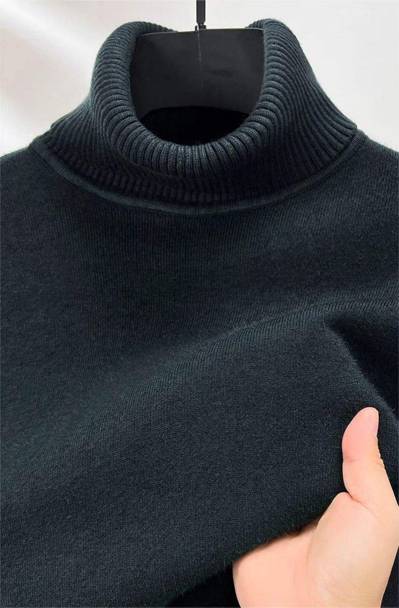 Men's Plush Wool Winter Turtleneck Solid Color Bottoming Shirt Knitted