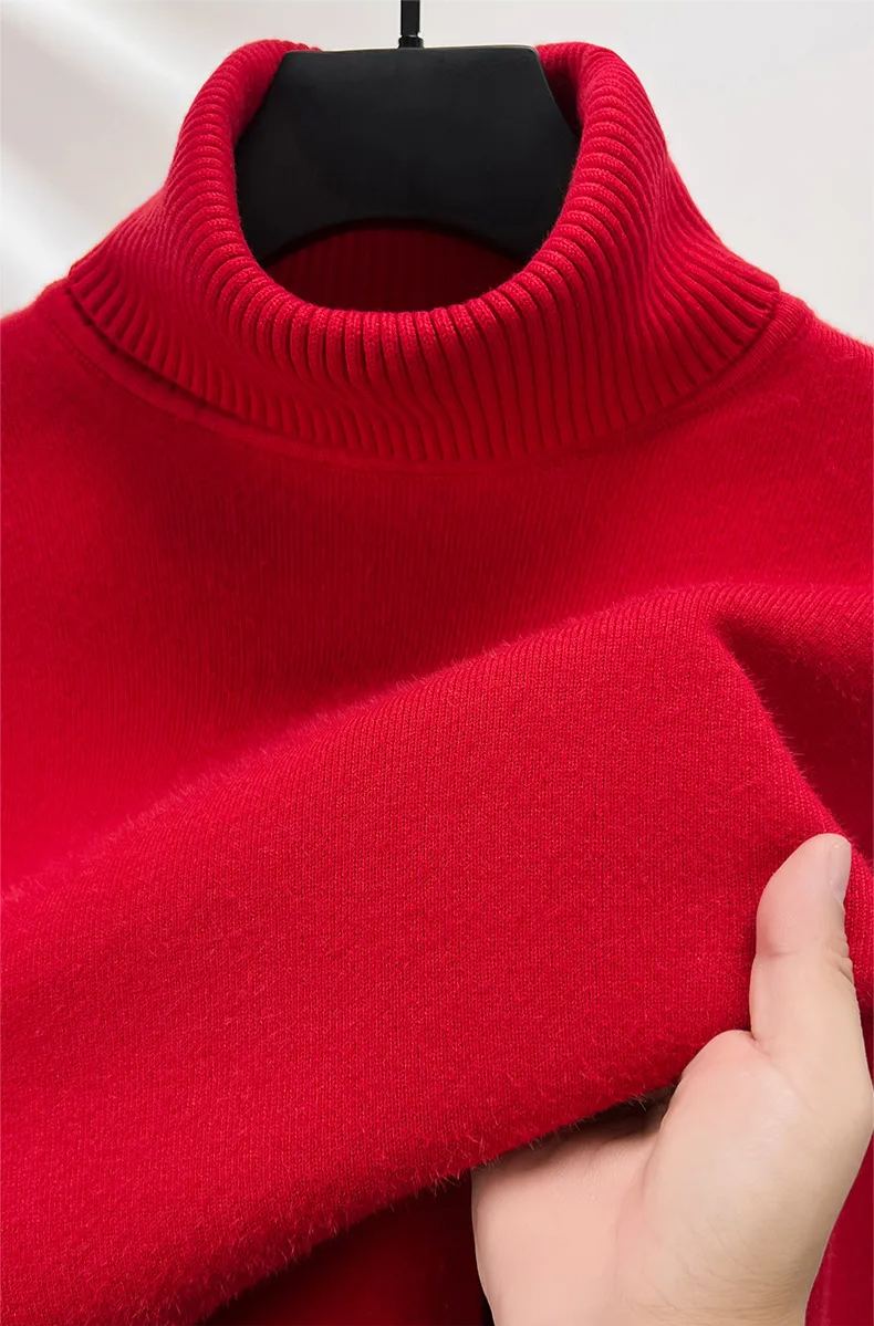 Men's Plush Wool Winter Turtleneck Solid Color Bottoming Shirt Knitted