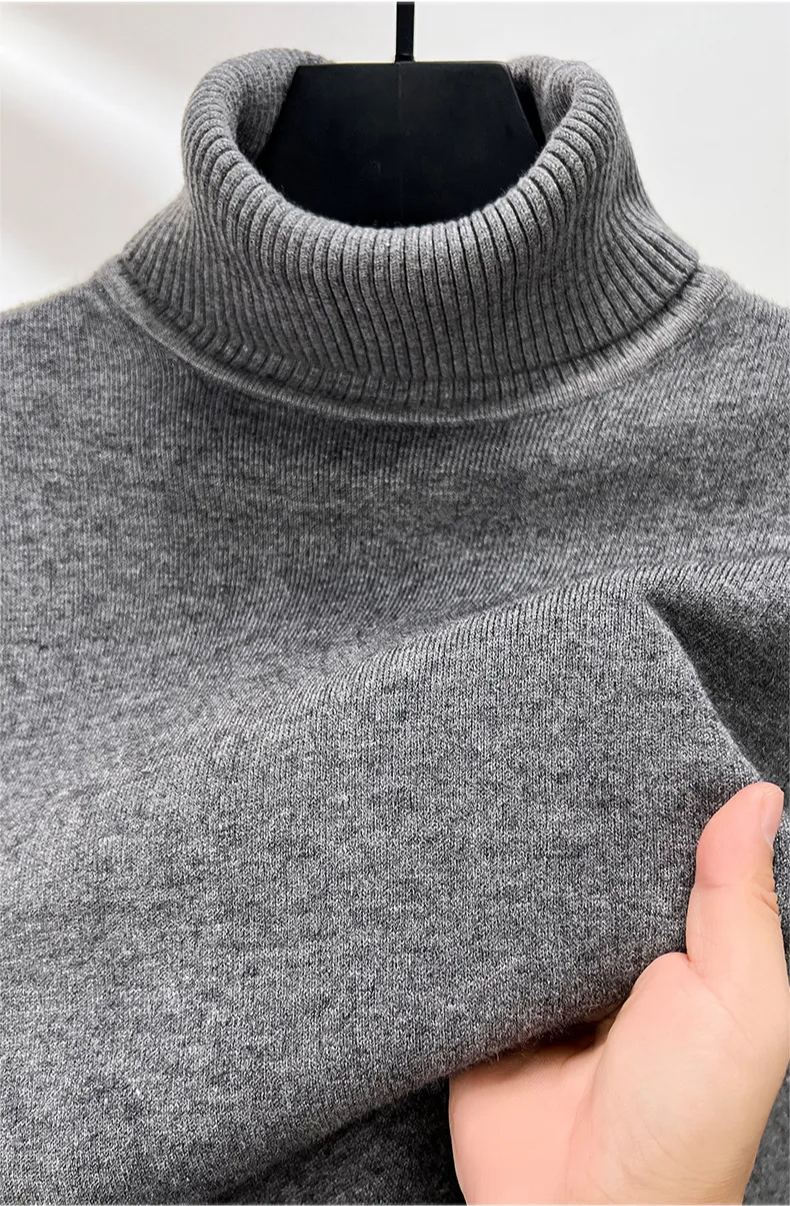 Men's Plush Wool Winter Turtleneck Solid Color Bottoming Shirt Knitted