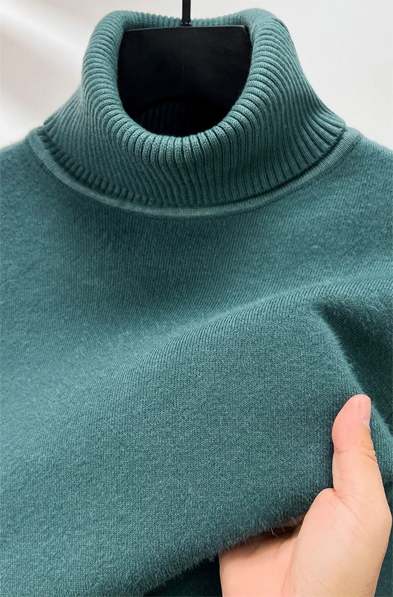 Men's Plush Wool Winter Turtleneck Solid Color Bottoming Shirt Knitted