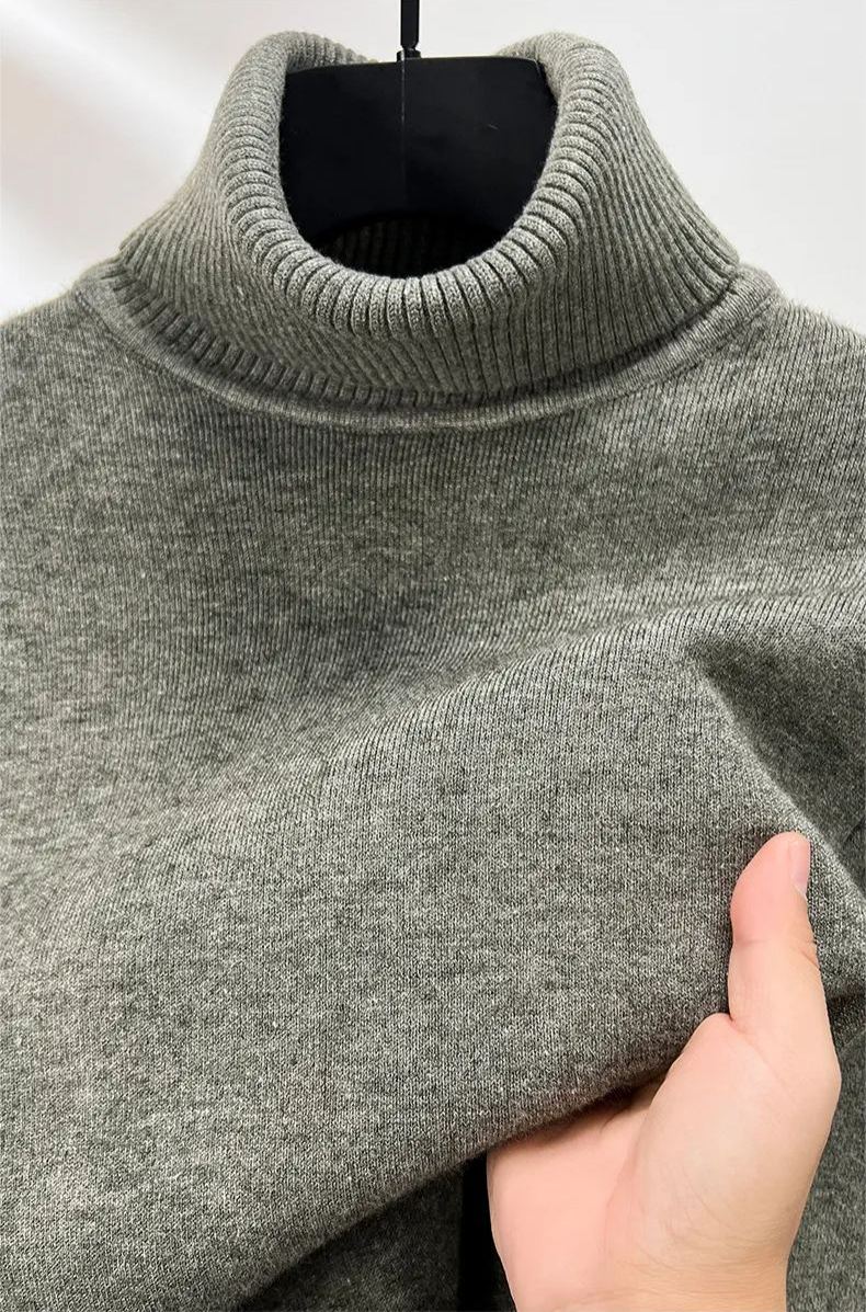 Men's Plush Wool Winter Turtleneck Solid Color Bottoming Shirt Knitted