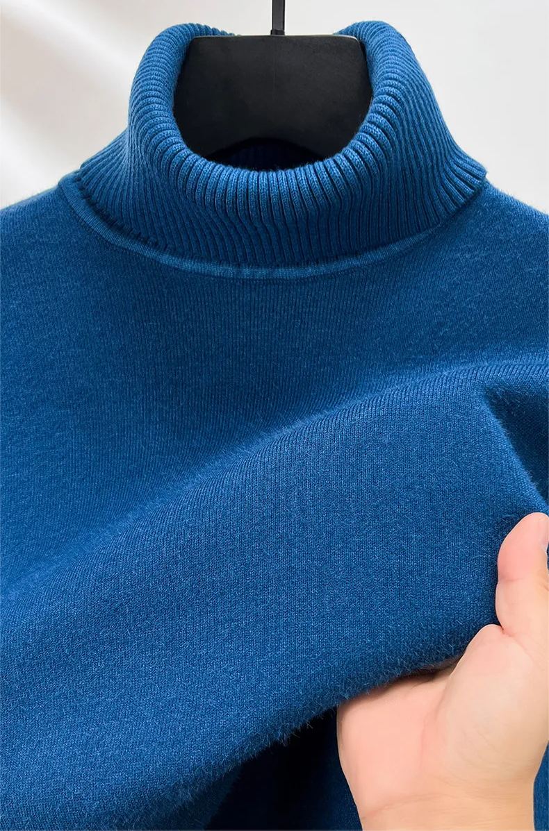 Men's Plush Wool Winter Turtleneck Solid Color Bottoming Shirt Knitted
