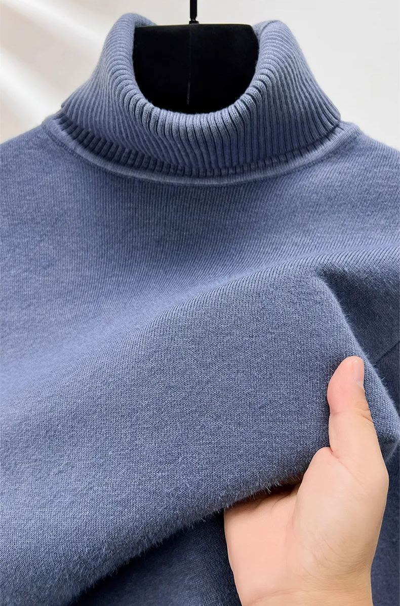 Men's Plush Wool Winter Turtleneck Solid Color Bottoming Shirt Knitted