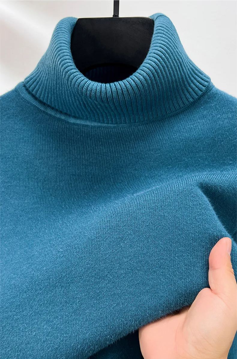 Men's Plush Wool Winter Turtleneck Solid Color Bottoming Shirt Knitted