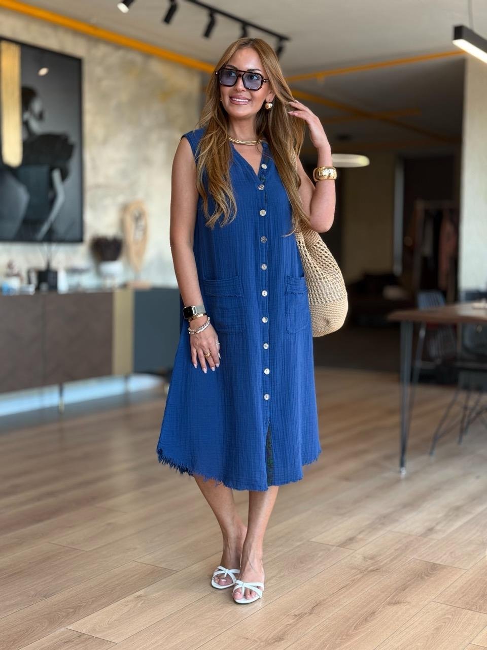 [Copy]Women's Cotton linen casual dress with pocket