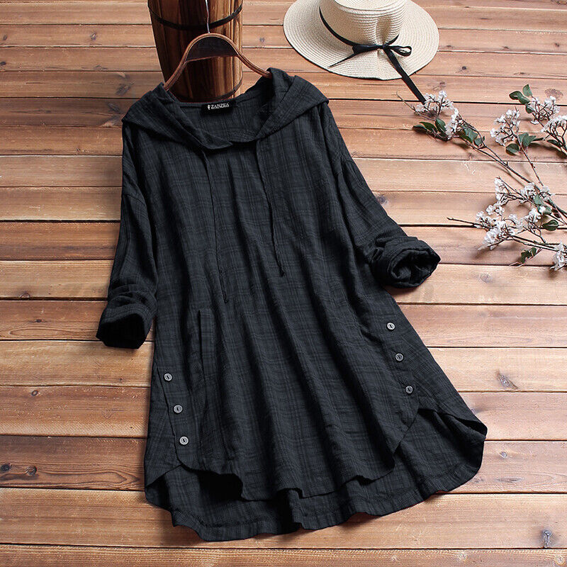 Women's Cotton Linen Long Sleeve Top Hoodie Casual Loose T-Shirt-Buy 2 Free shipping