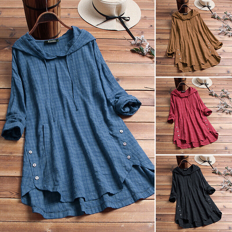 Women's Cotton Linen Long Sleeve Top Hoodie Casual Loose T-Shirt-Buy 2 Free shipping