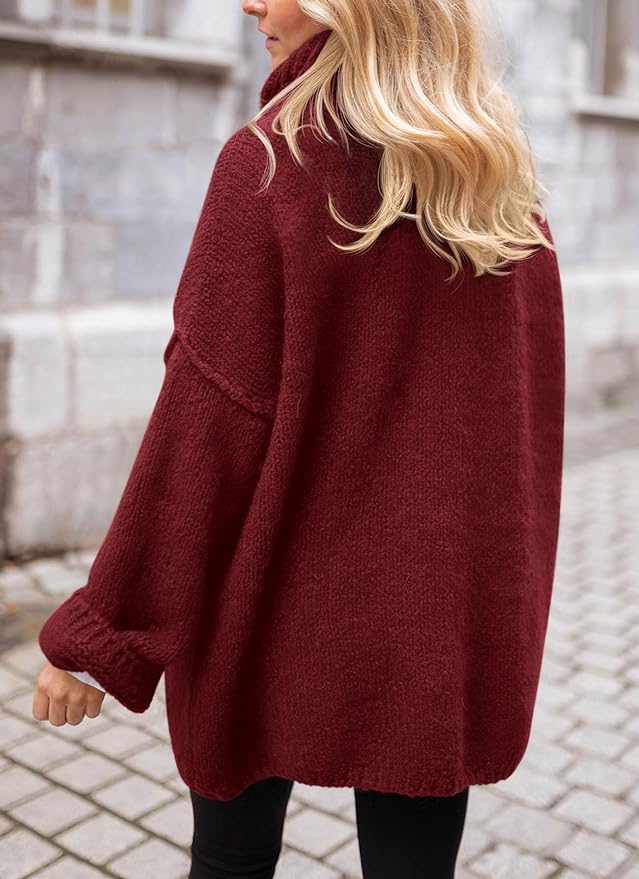 2024 Women's  Fall Knit Sweater Casual Long Sleeve Turtleneck Loose Chunky Pullover Tops