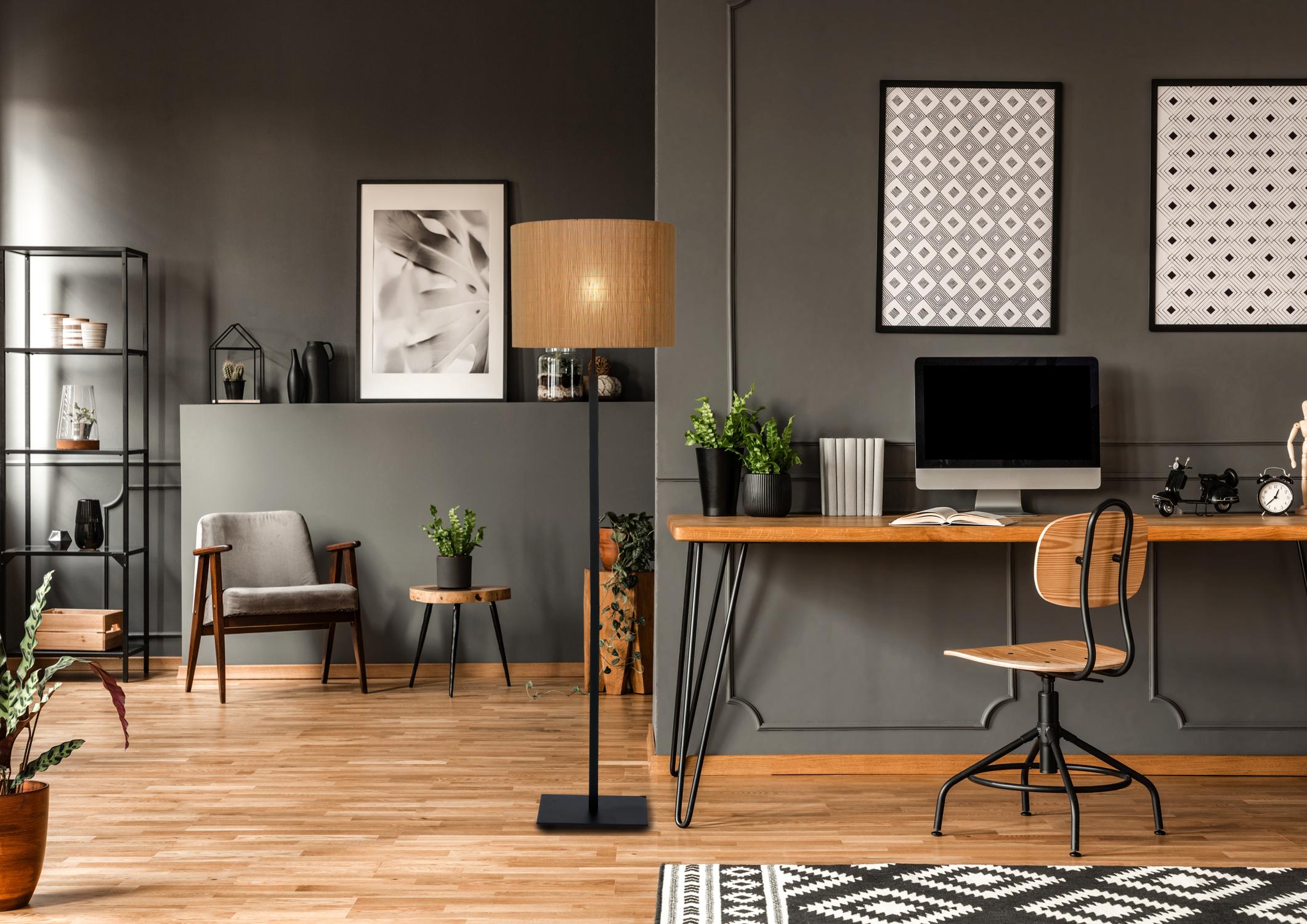 Magius Floor Lamp - Matt Black/Natural Rattan