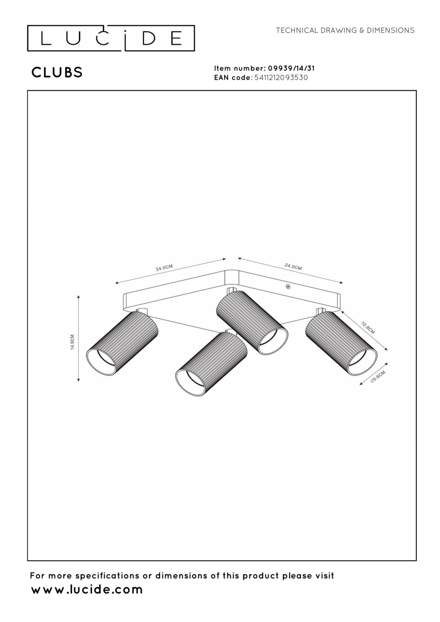 Clubs Ceiling Lights - Matt Black