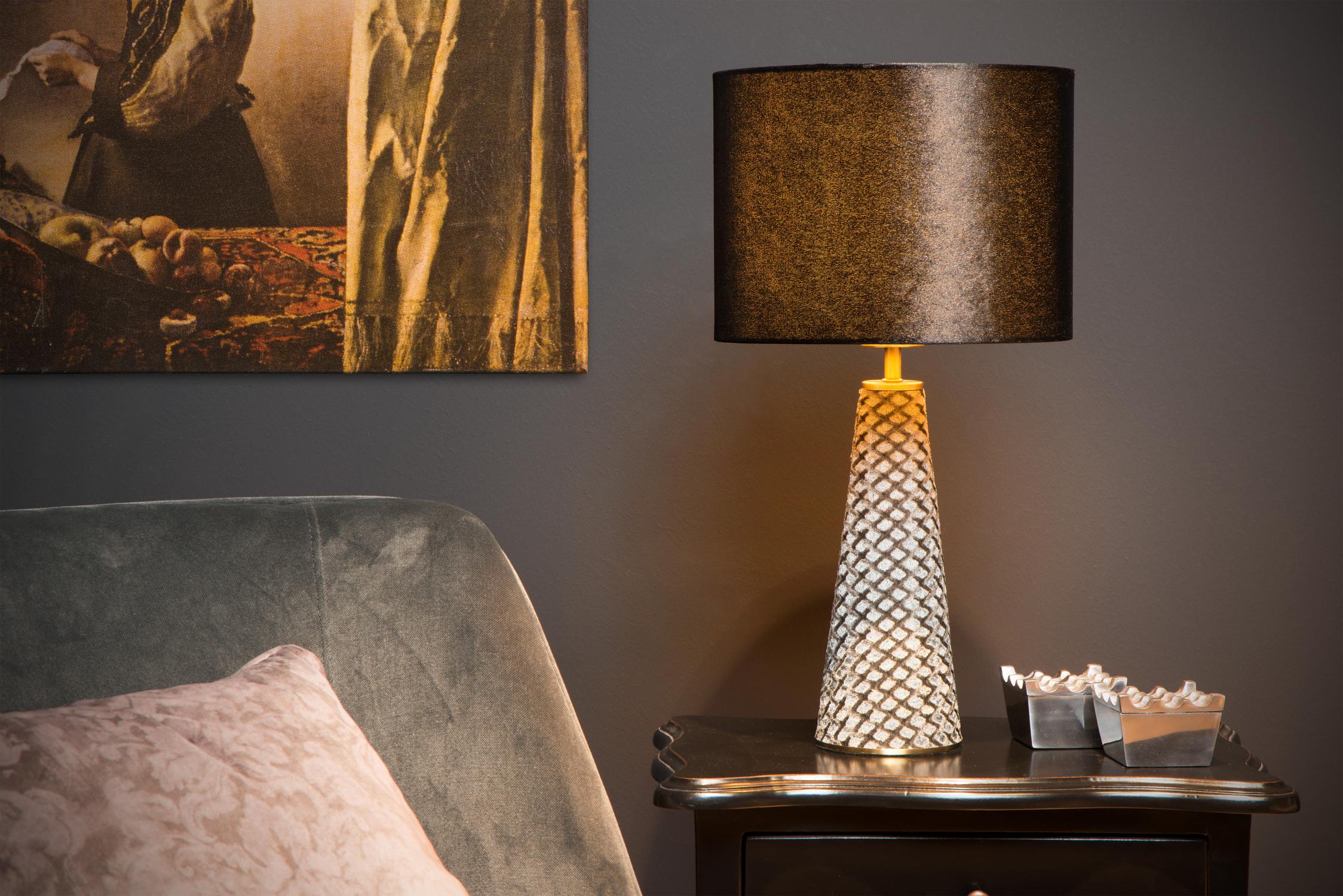Velvet Table Lamp - Grey Velvet/Matt Black