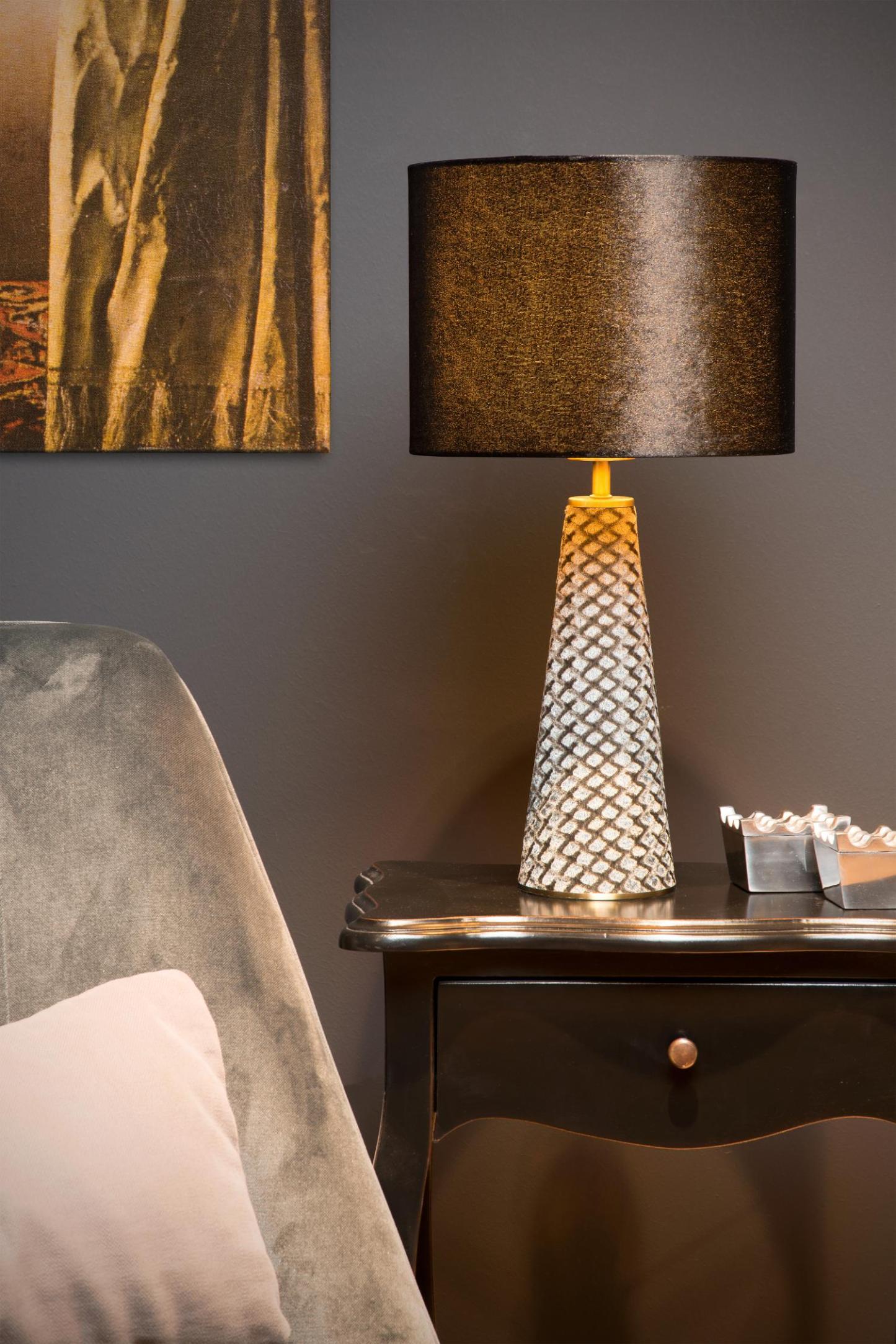 Velvet Table Lamp - Grey Velvet/Matt Black