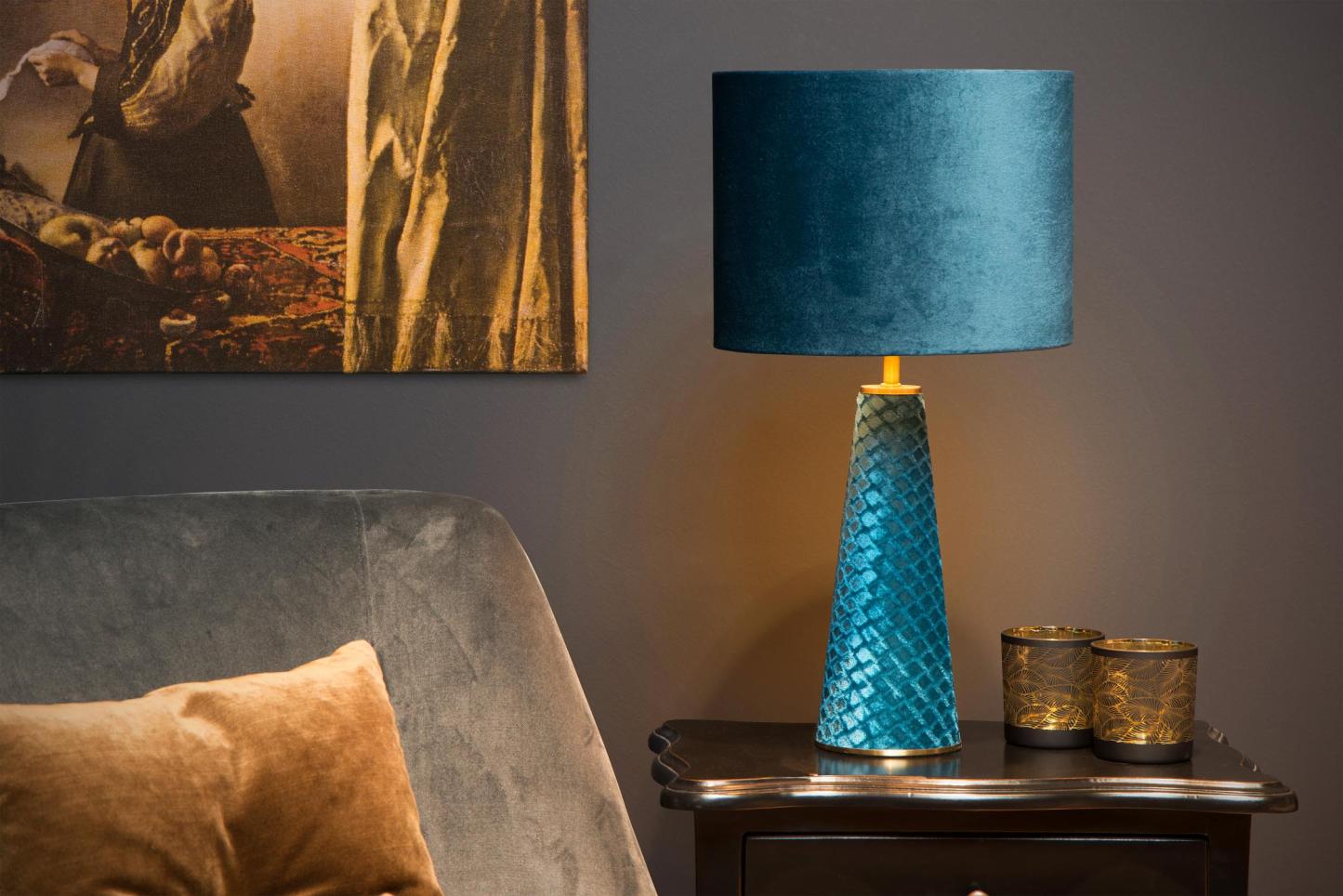 Velvet Table Lamp - Grey Velvet/Matt Black