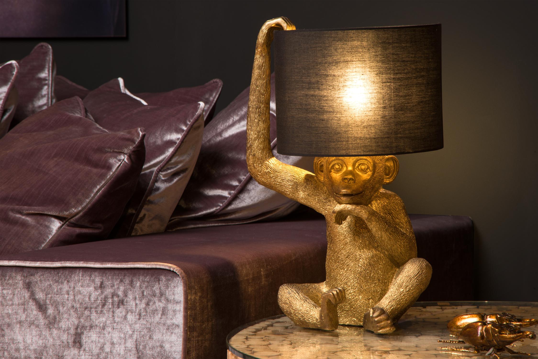 Chimp Table Lamp - Patterned Gold/Smoked Black