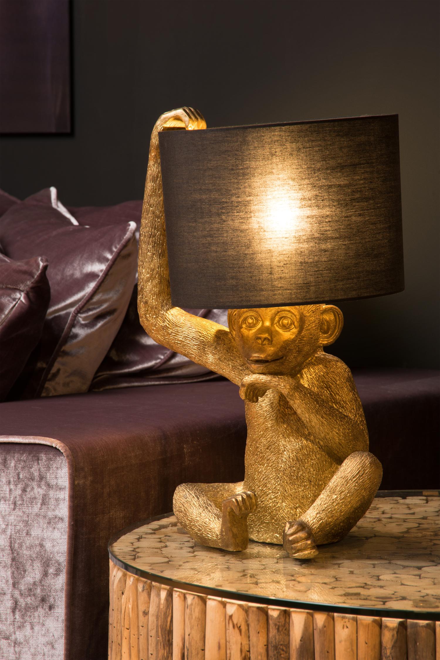 Chimp Table Lamp - Patterned Gold/Smoked Black
