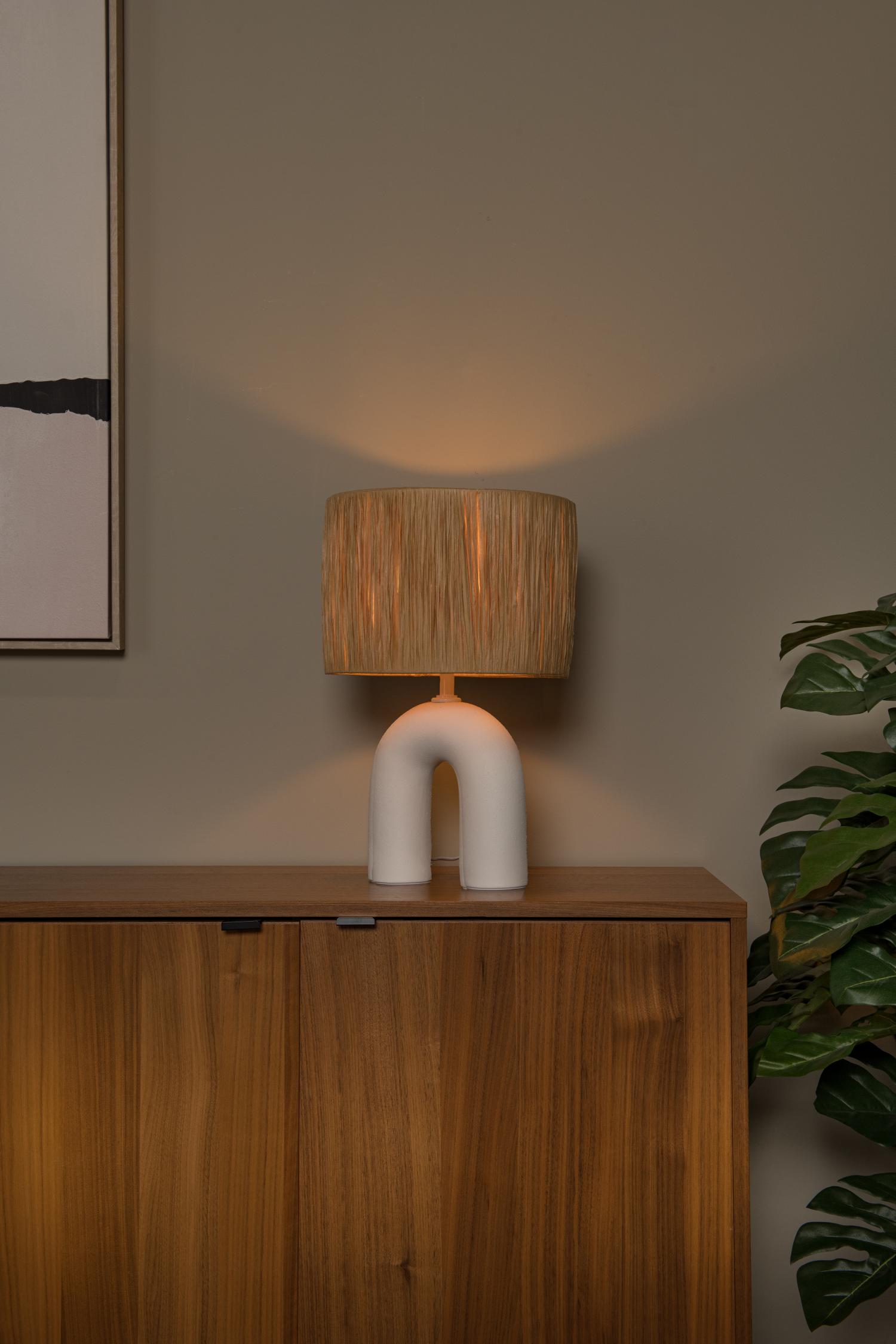 Ronda Table Lamp - Matt White/Natural Rattan