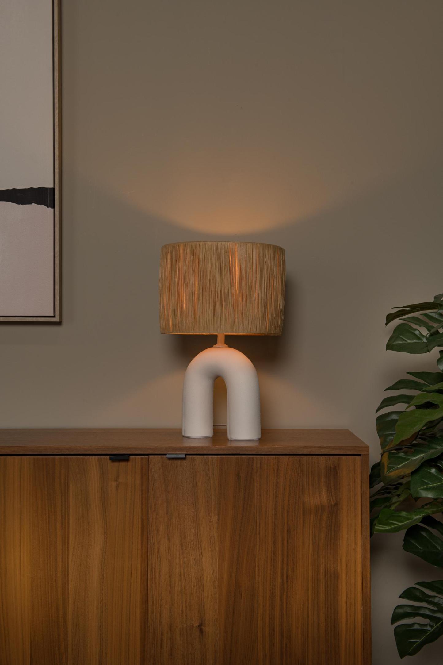 Ronda Table Lamp - Matt White/Natural Rattan