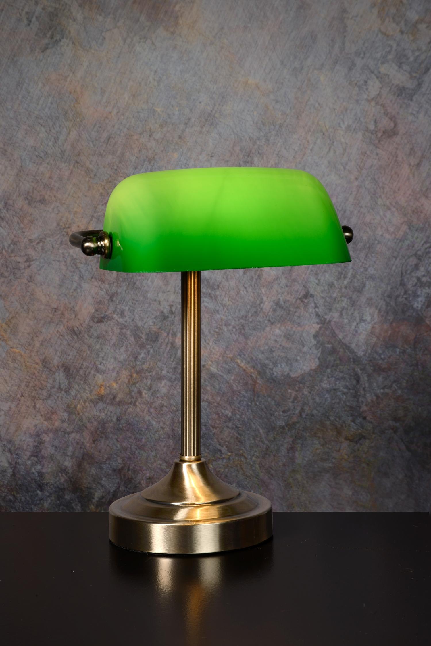 Banker Table Lamp - Antique Brass/Lime Green